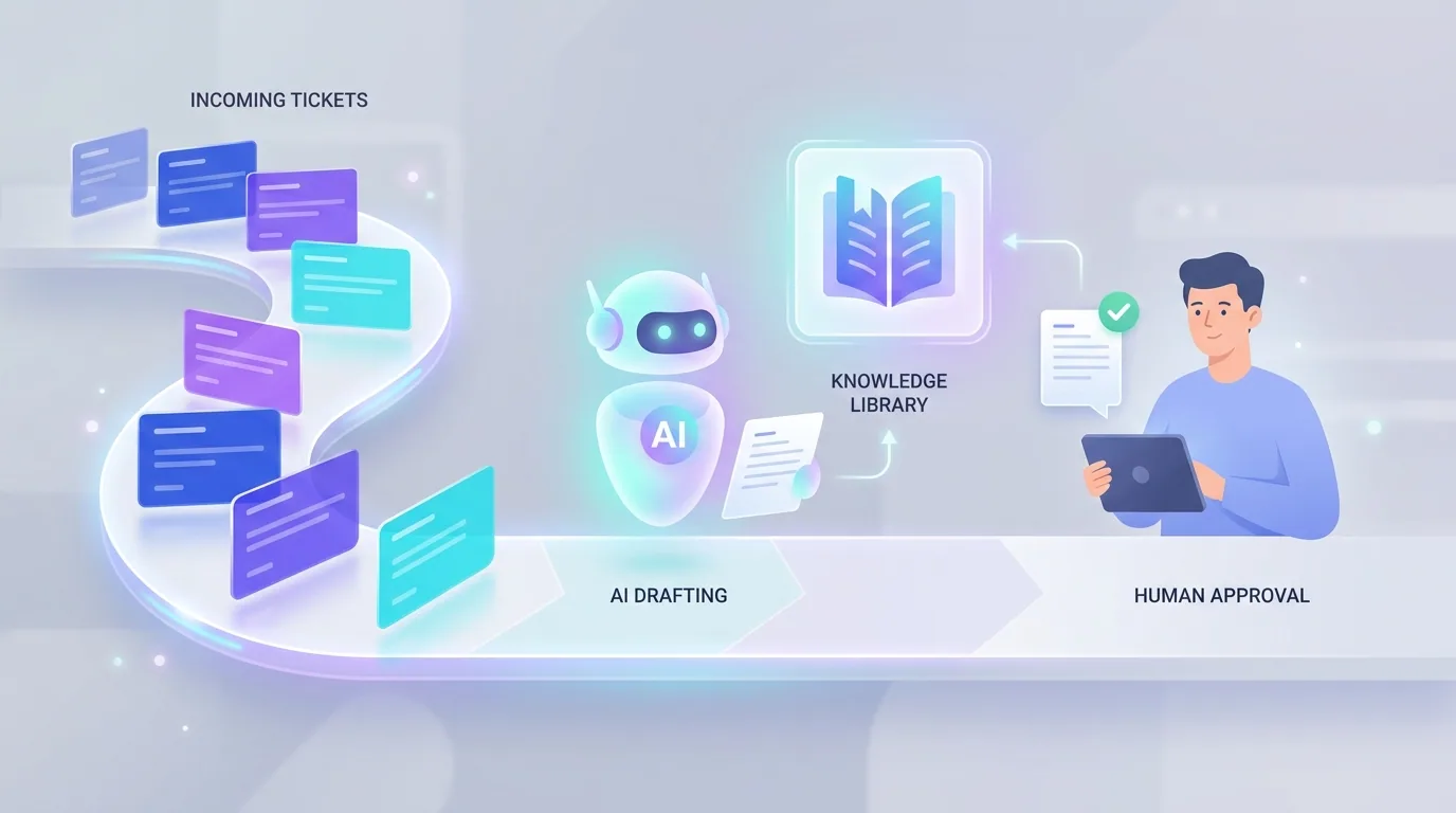 Customer support automation triaging tickets and drafting replies from a knowledge base