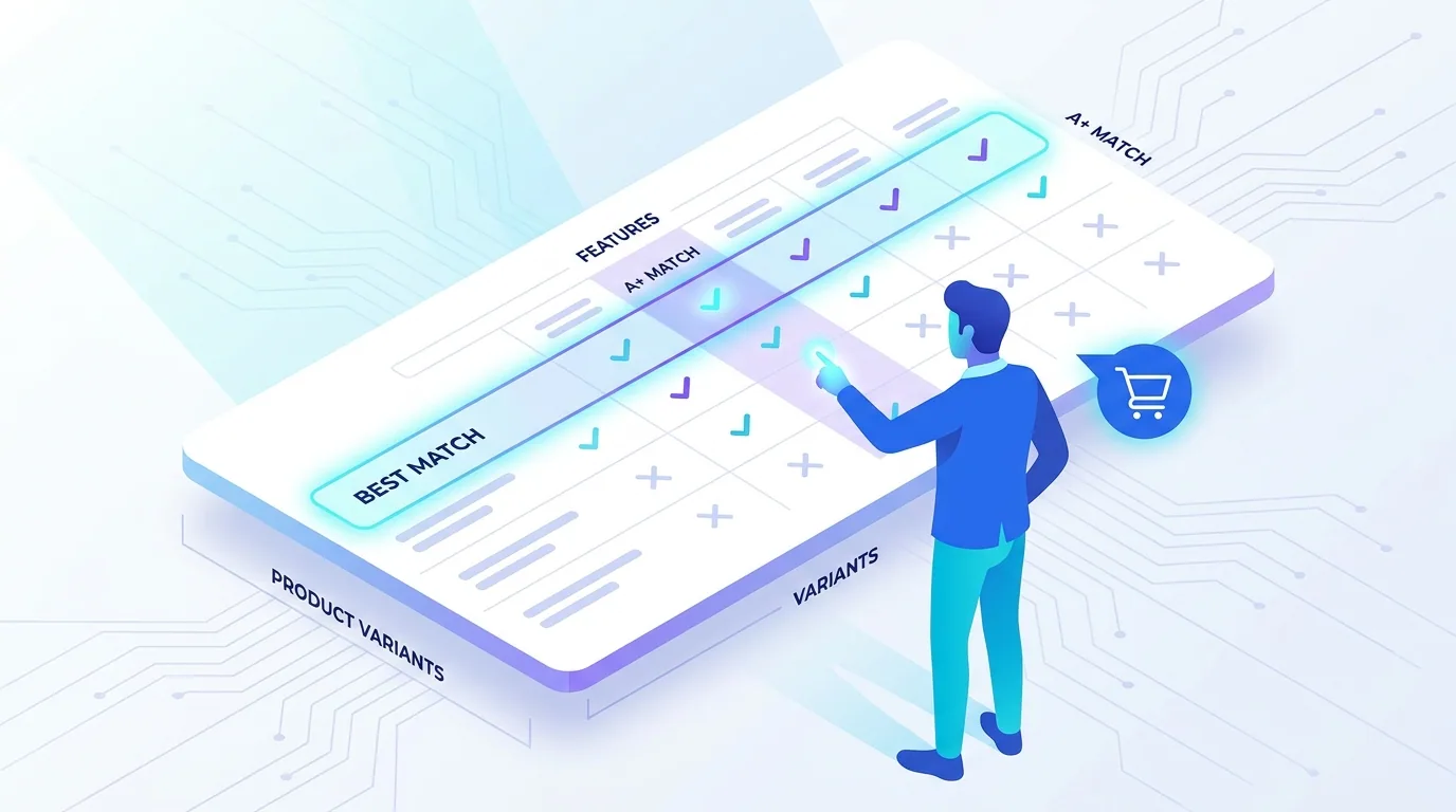 Amazon A+ comparison chart module helping a shopper choose the right product model among several options