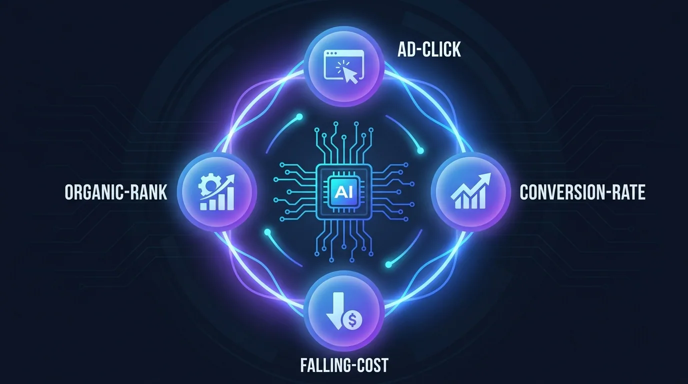AI-assisted Amazon advertising loop where profitable ad clicks improve conversion rate, organic rank, and lower TACoS