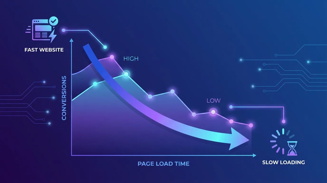 Page speed versus conversion chart showing conversions falling as load time increases