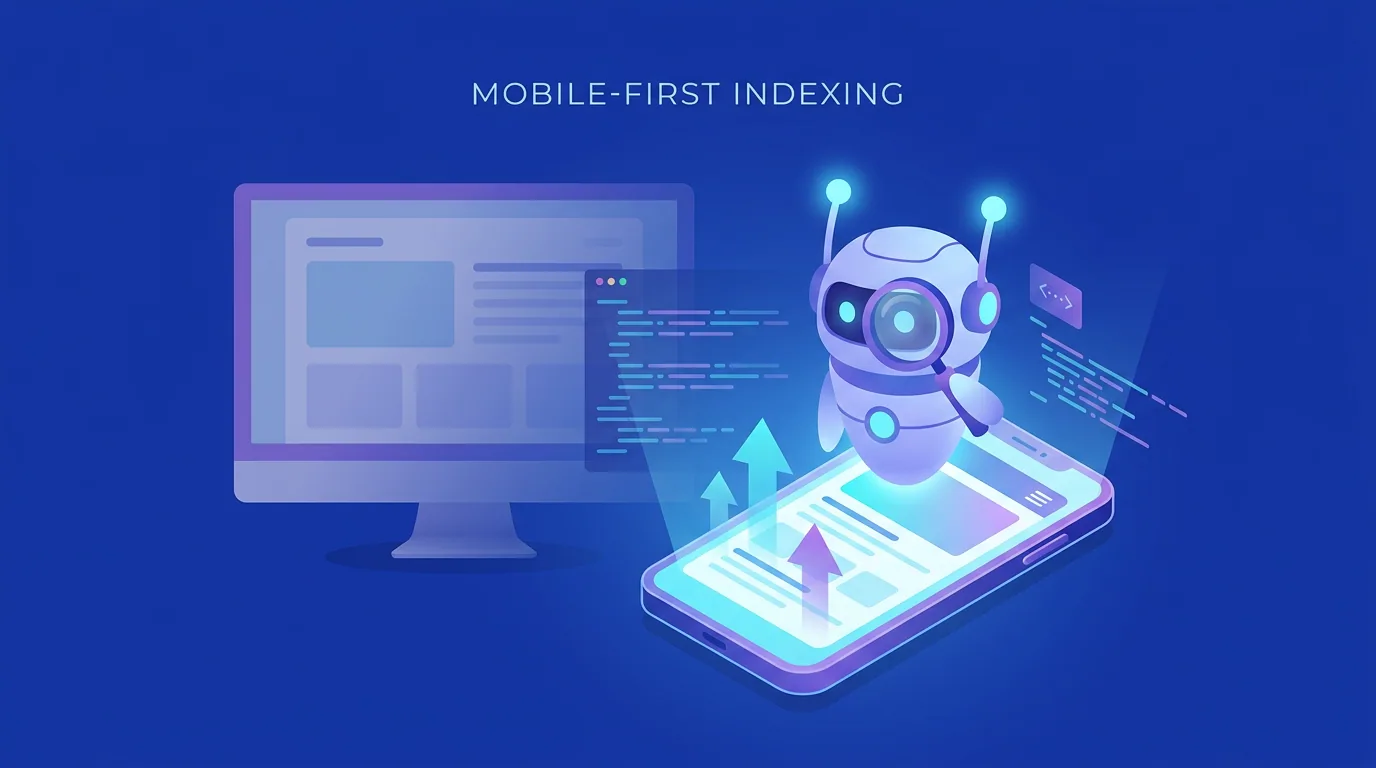 Mobile-first indexing concept showing Googlebot evaluating the mobile version of a website for ranking