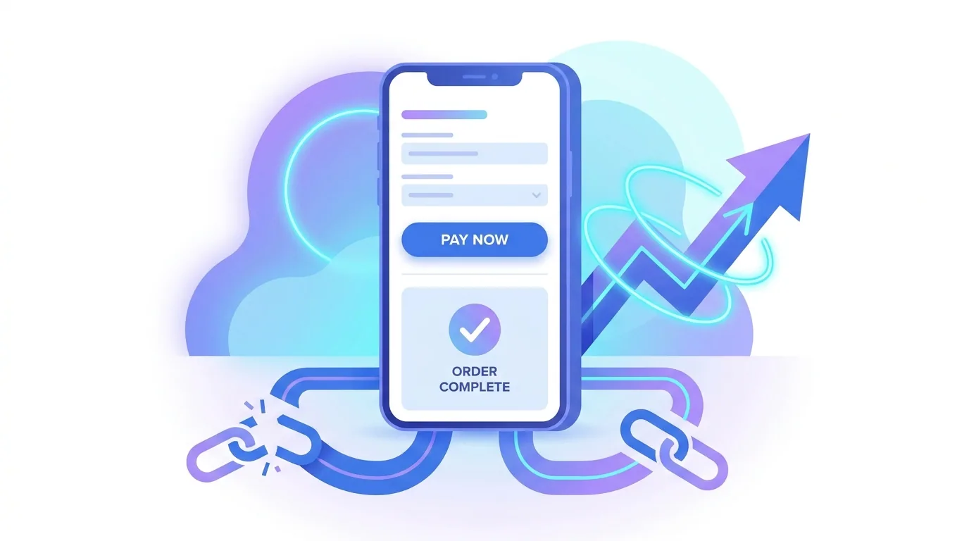 Mobile conversion flow showing a simplified form and thumb-friendly checkout leading to a completed purchase