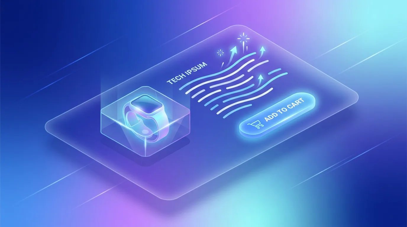 Ecommerce product card with benefit-led description text and a glowing add-to-cart button representing product descriptions that sell in 2026